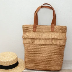 Elena Handbags Large Straw Fashion Tote
