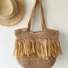 Elena Handbags Large Straw Woven Tote Bag with Tassels