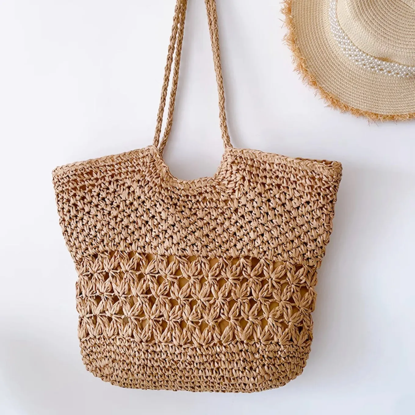 Elena Handbags Large Straw Woven Fashion Tote Bag