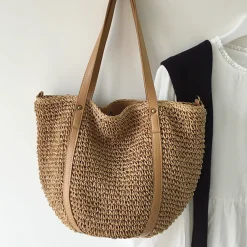 Elena Handbags Large Straw Woven Tote Bag