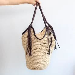 Elena Handbags Large Straw Woven Bucket Tote Bag