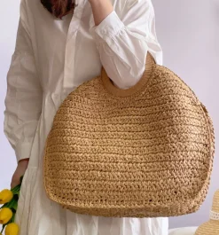 Elena Handbags Large Straw Summer Top Handle Bag