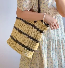 Elena Handbags Large Straw Striped Summer Tote