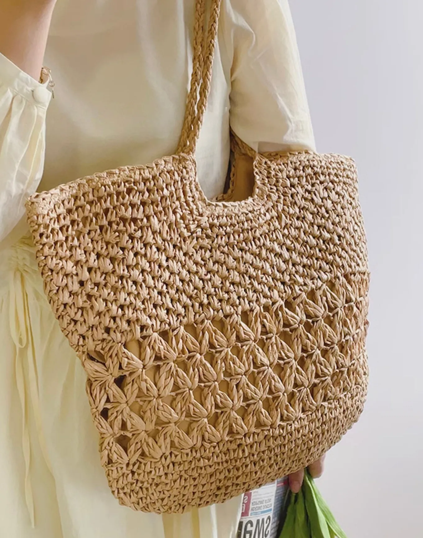 Elena Handbags Large Straw Woven Fashion Tote Bag