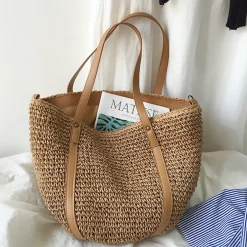 Elena Handbags Large Straw Woven Tote Bag