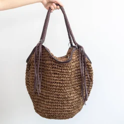 Elena Handbags Large Straw Woven Bucket Tote Bag