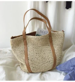 Elena Handbags Large Straw Woven Tote Bag