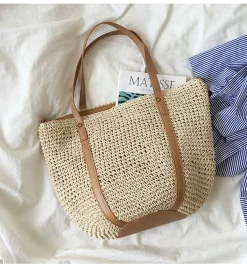 Elena Handbags Large Straw Woven Tote Bag