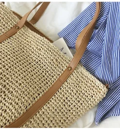 Elena Handbags Large Straw Woven Tote Bag