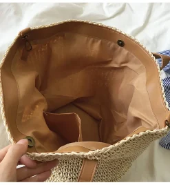 Elena Handbags Large Straw Woven Tote Bag
