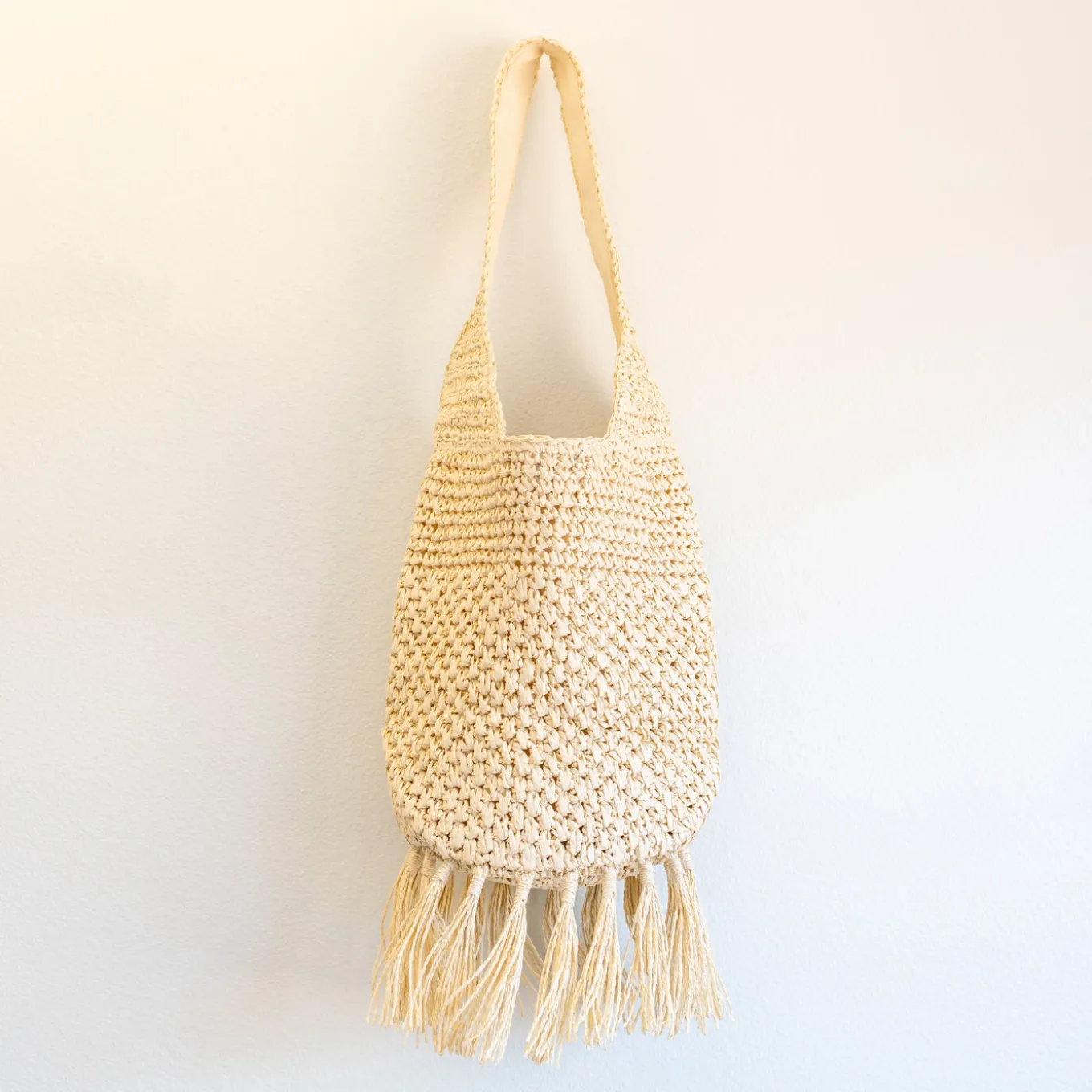 Elena Handbags Large Straw Woven Shoulder Bag with Tassel