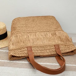 Elena Handbags Large Straw Fashion Tote
