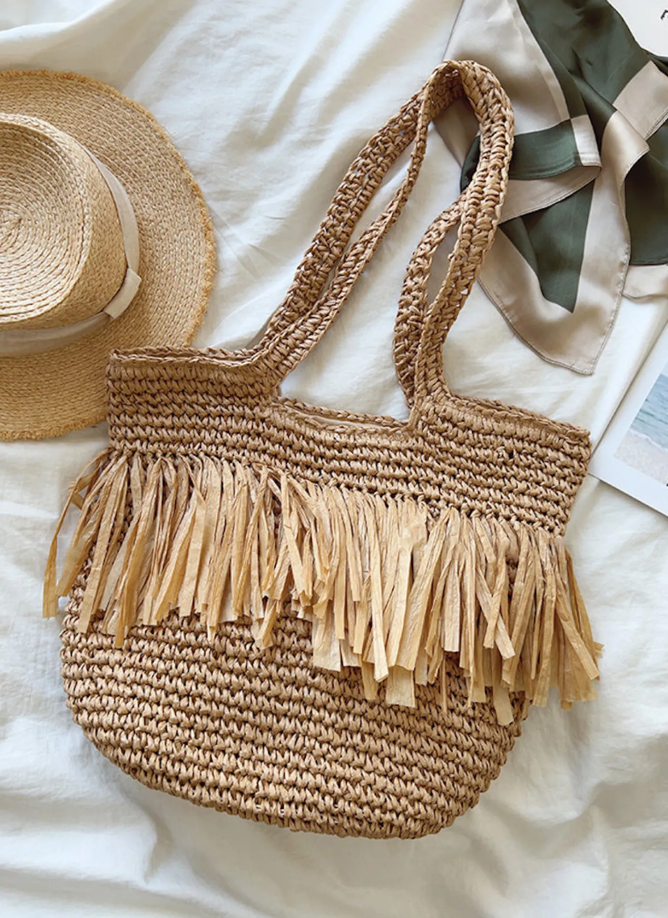 Elena Handbags Large Straw Woven Tote Bag with Tassels