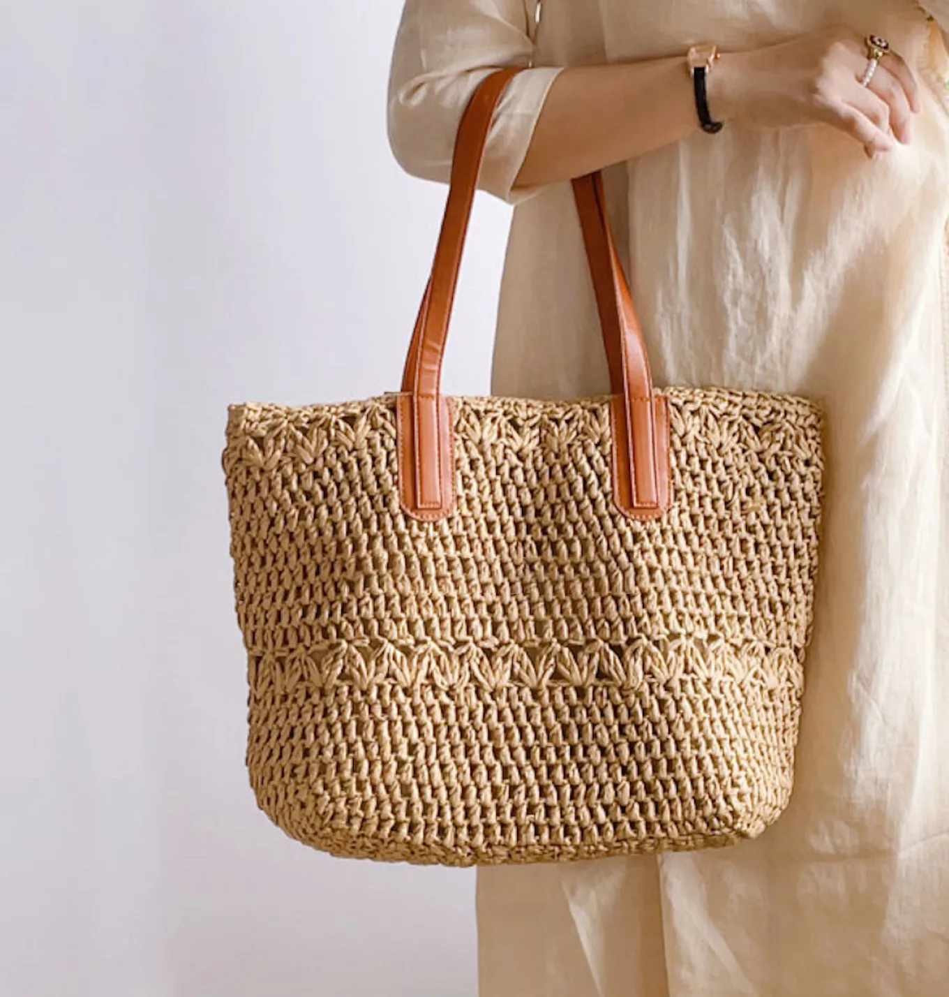 Elena Handbags Large Straw Woven Tote
