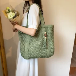 Elena Handbags Large Straw Woven Tote Bag