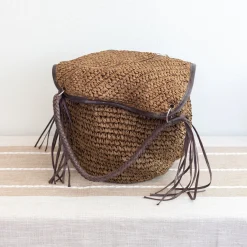 Elena Handbags Large Straw Woven Bucket Tote Bag