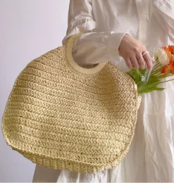 Elena Handbags Large Straw Summer Top Handle Bag