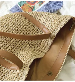 Elena Handbags Large Straw Woven Tote Bag