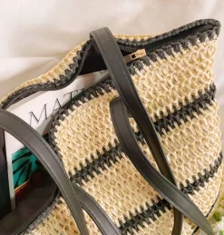 Elena Handbags Large Straw Striped Summer Tote
