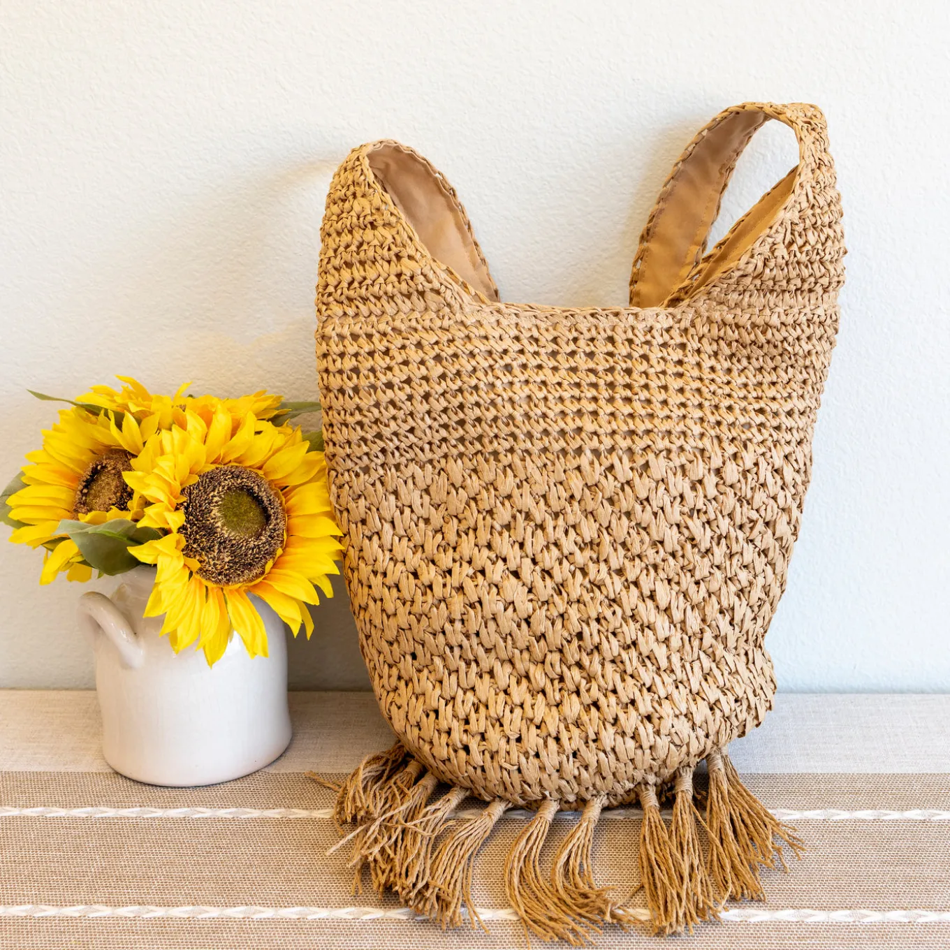 Elena Handbags Large Straw Woven Shoulder Bag with Tassel