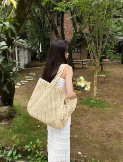 Elena Handbags Large Straw Woven Tote Bag