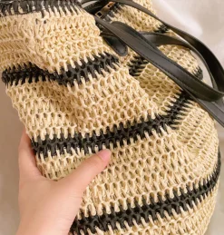 Elena Handbags Large Straw Striped Summer Tote