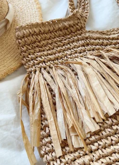Elena Handbags Large Straw Woven Tote Bag with Tassels