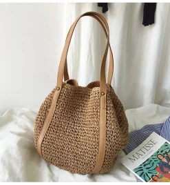 Elena Handbags Large Straw Woven Tote Bag