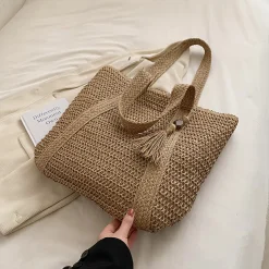 Elena Handbags Large Straw Woven Tote Bag