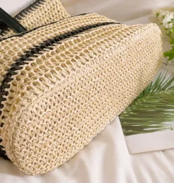 Elena Handbags Large Straw Striped Summer Tote