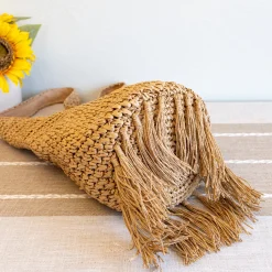 Elena Handbags Large Straw Woven Shoulder Bag with Tassel