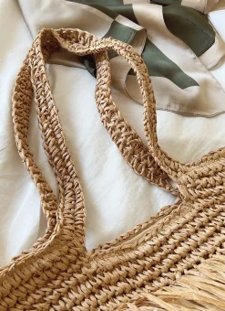 Elena Handbags Large Straw Woven Tote Bag with Tassels