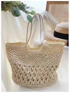 Elena Handbags Large Straw Woven Fashion Tote Bag