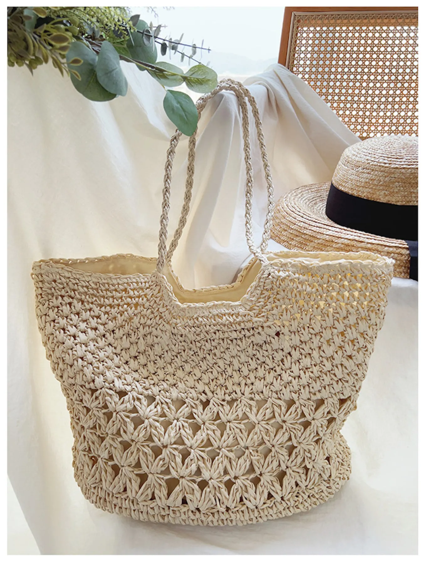 Elena Handbags Large Straw Woven Fashion Tote Bag
