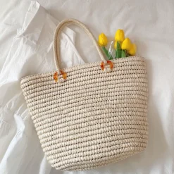 Elena Handbags Large Straw Tote Bag