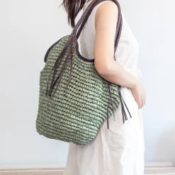 Elena Handbags Large Straw Woven Bucket Tote Bag