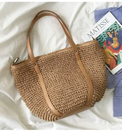 Elena Handbags Large Straw Woven Tote Bag