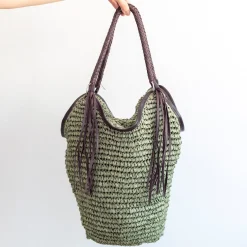 Elena Handbags Large Straw Woven Bucket Tote Bag