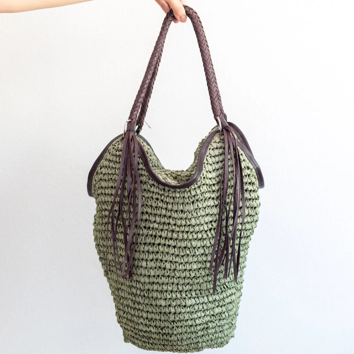Elena Handbags Large Straw Woven Bucket Tote Bag