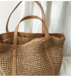 Elena Handbags Large Straw Woven Tote Bag