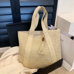Elena Handbags Large Straw Woven Tote Bag