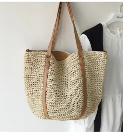 Elena Handbags Large Straw Woven Tote Bag