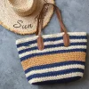 Elena Handbags Large Striped Straw Woven Tote Bag