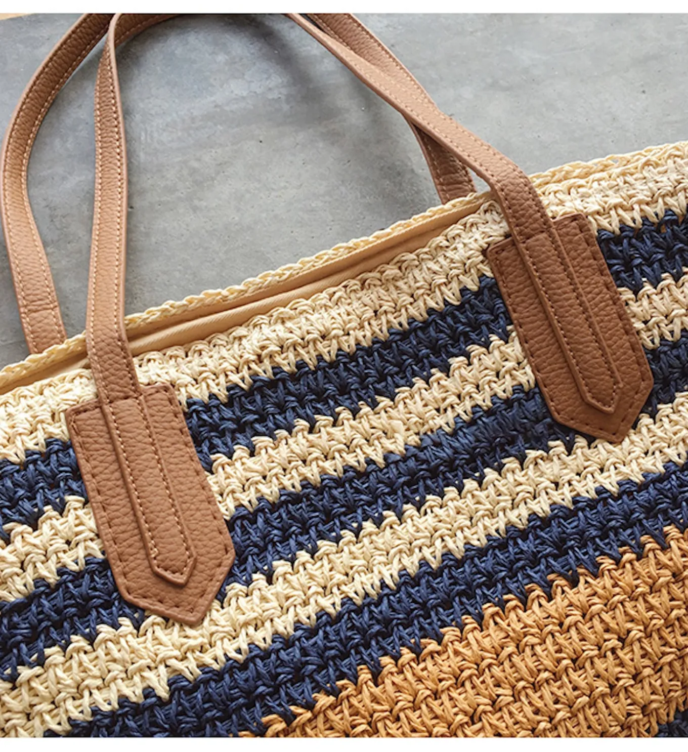 Elena Handbags Large Striped Straw Woven Tote Bag
