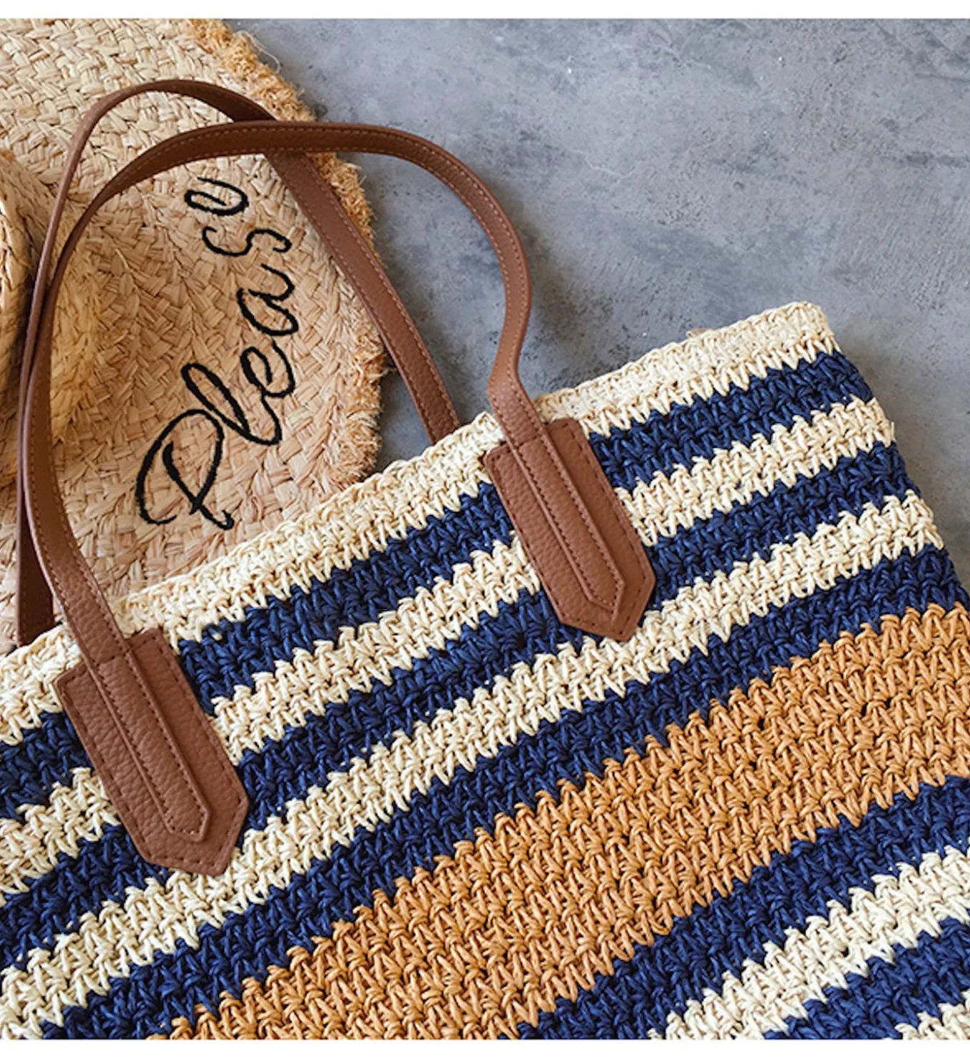 Elena Handbags Large Striped Straw Woven Tote Bag