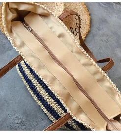 Elena Handbags Large Striped Straw Woven Tote Bag
