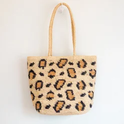 Elena Handbags Leopard Design Raffia Summer Tote Bag