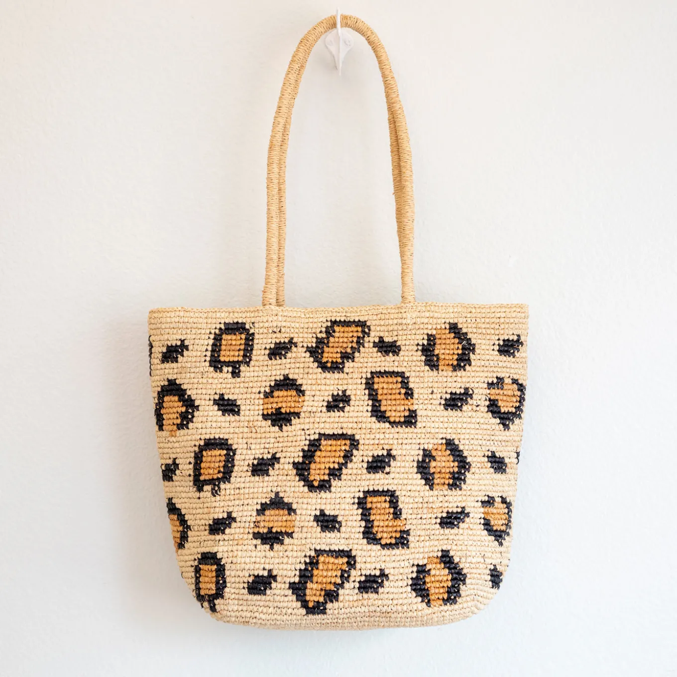 Elena Handbags Leopard Design Raffia Summer Tote Bag