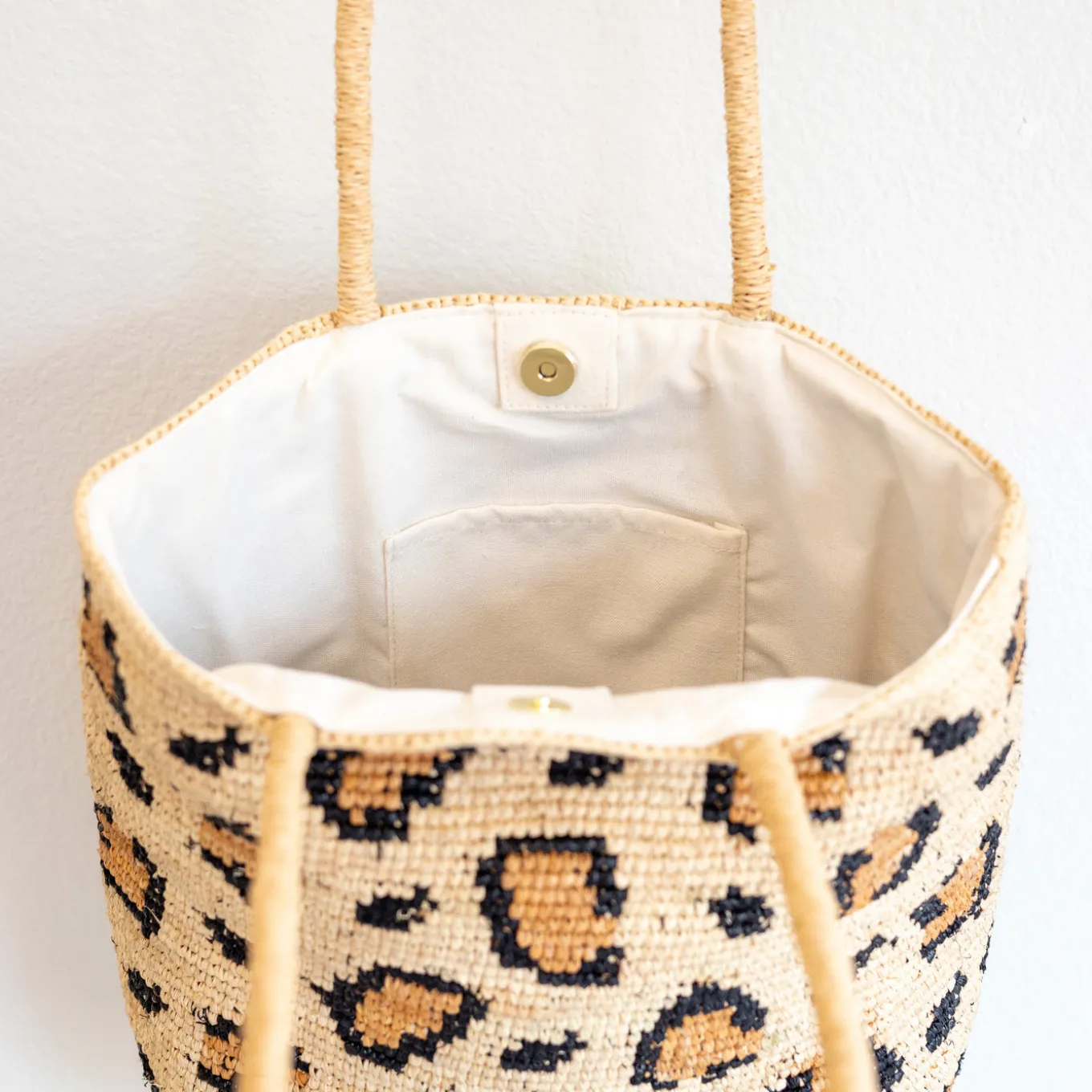 Elena Handbags Leopard Design Raffia Summer Tote Bag