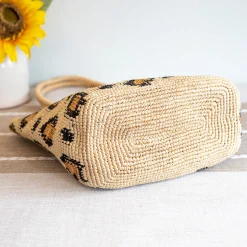 Elena Handbags Leopard Design Raffia Summer Tote Bag